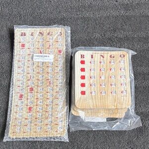 Wooden Bingo Game Set with Red and Natural Colors